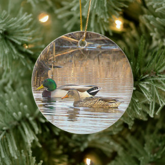 Adorno De Cerámica Mallard Ducks Photo Ornament 