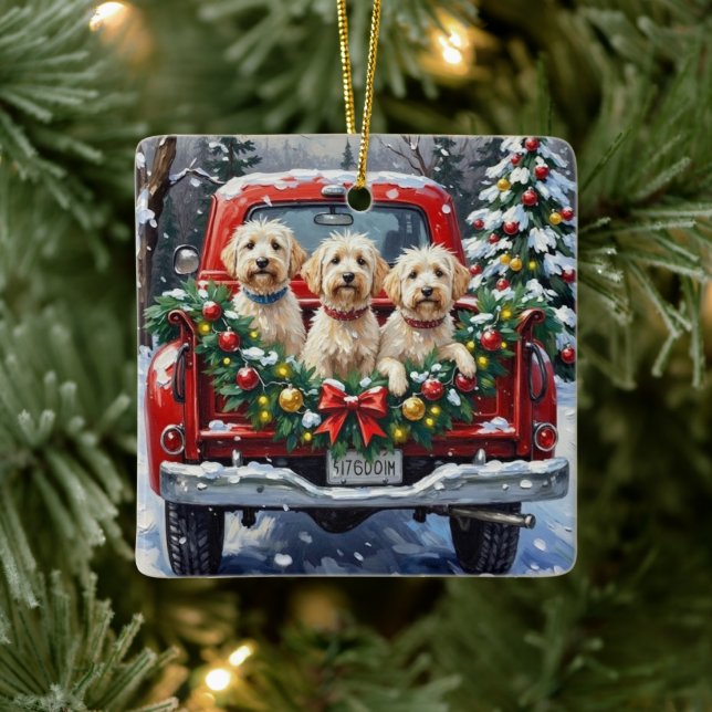 Adorno De Cerámica Maltese Christmas Red Truck Holiday (Árbol)