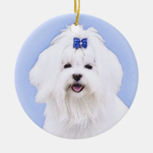 Adorno De Cerámica Maltese Painting - Cute Original Dog Art