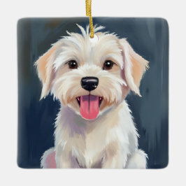Adorno De Cerámica Maltese Puppy | White Dog Painting