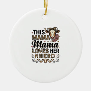 Adorno De Cerámica Mamá Ama a su Manada Diseño de Camiseta de Vaca Vi