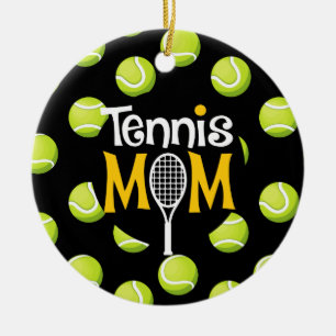 Adorno De Cerámica Mamá de tenis con baile de tenis sobre madre negra