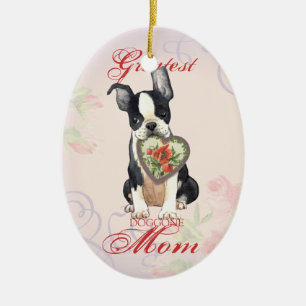 Adorno De Cerámica Mamá del corazón de Boston Terrier
