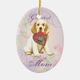 Adorno De Cerámica Mamá del corazón del perro de aguas de Clumber