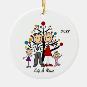 Adorno De Cerámica Mamá, papá, Chica, Chica pequeño