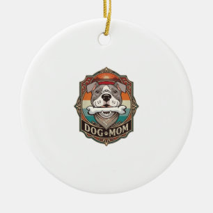 Adorno De Cerámica Mamá Perro Hueso Bandana Marco Vintage_1