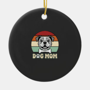 Adorno De Cerámica Mamá Perro Retro Vector Bulldog