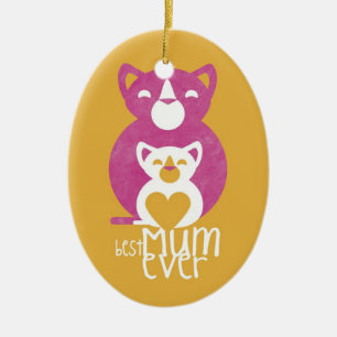 Adorno De Cerámica Mamá rosada del gato