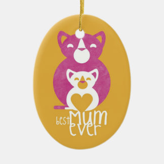 Adorno De Cerámica Mamá rosada del gato