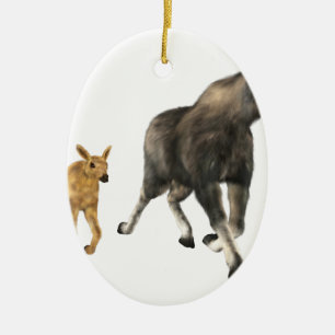 Adorno De Cerámica Mamá y bebé de los alces