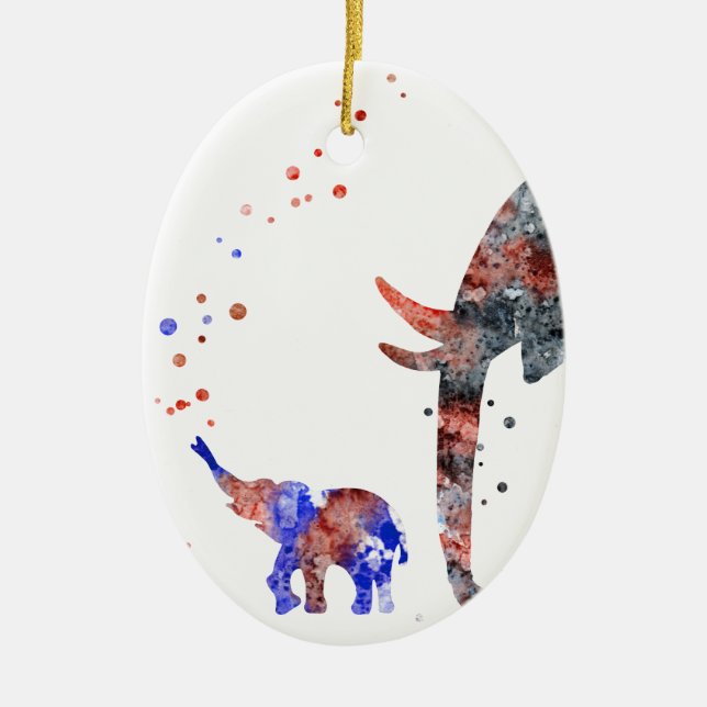 Adorno De Cerámica Mamá y bebés elefante, familia del elefante (Frente)