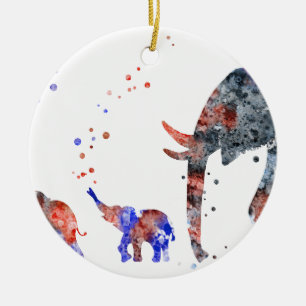 Adorno De Cerámica Mamá y bebés elefante, familia del elefante