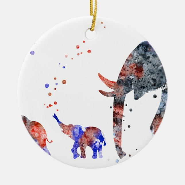 Adorno De Cerámica Mamá y bebés elefante, familia del elefante (Frente)