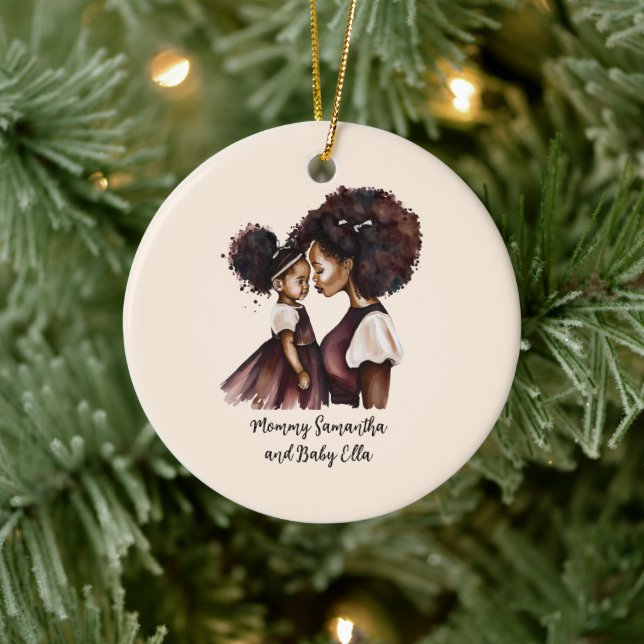 Adorno De Cerámica Mamá y hija negras personalizadas (5) (Árbol)