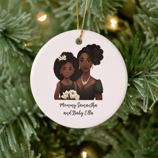 Adorno De Cerámica Mamá y hija negras personalizadas (6) (Árbol)