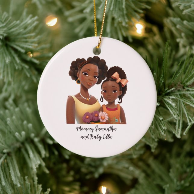 Adorno De Cerámica Mamá y hija negras personalizadas (7) (Árbol)
