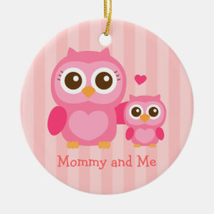 Adorno De Cerámica Mamá y Yo, Búho Bebé Lindo, Rosa