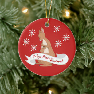 Adorno De Cerámica Mamá y yo canguro con copos de nieve