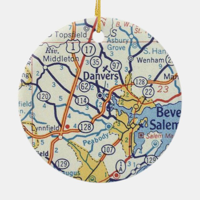 Adorno De Cerámica Mamáes Danvers Mapa de Vintage (Atrás)