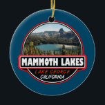 Adorno De Cerámica Mammoth Lakes California Travel Emblem<br><div class="desc">Diseño artístico de Mammoth Lakes que exhibe el pueblo en las montañas de Sierra Nevada en California. Es conocida por las estaciones de esquí Mammoth Mountain y June Mountain y por sus senderos cercanos.</div>