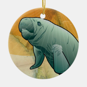 Adorno De Cerámica Manatee costero de la Florida