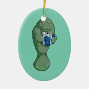 Adorno De Cerámica Manatee del navidad