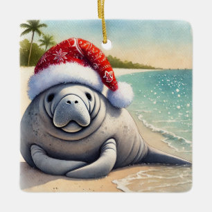 Adorno De Cerámica Manatee personalizado en Navidades