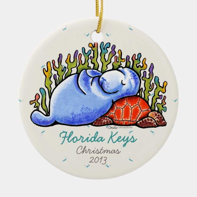 Adorno De Cerámica Manatee Sea Turtle Tropical Vacation Keepsake (Frente)