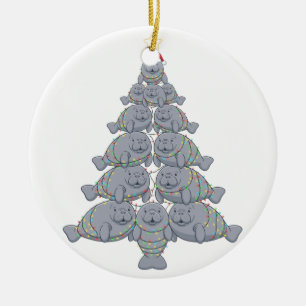 Adorno De Cerámica Manatí festivo árbol de Navidad con océano mágico