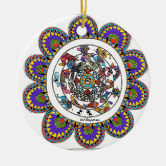 Adorno De Cerámica Mandal floral en el estilo de Madhubani