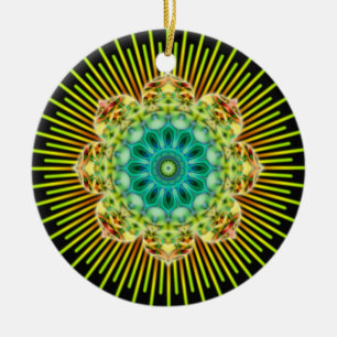 Adorno De Cerámica Mandala amarillo verde   negro