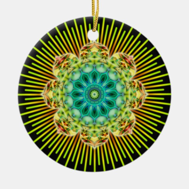 Adorno De Cerámica Mandala amarillo verde | negro (Frente)