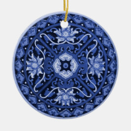 Adorno De Cerámica Mandala blanca y azul antichina