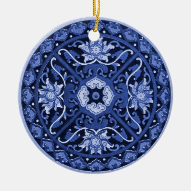 Adorno De Cerámica Mandala blanca y azul antichina (Frente)