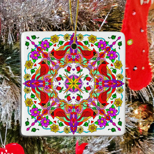 Adorno De Cerámica Mandala, cardenal personalizado y flores