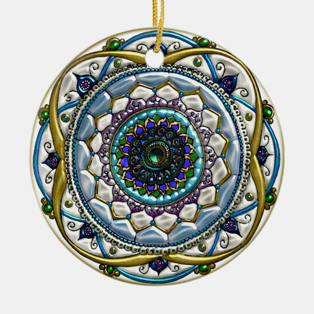 Adorno De Cerámica Mandala con joyas (ornamento cerámico personalizad (Frente)