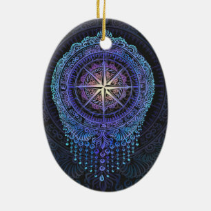 Adorno De Cerámica Mandala de brújula celeste