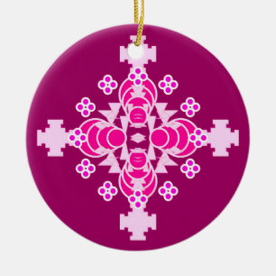 Adorno De Cerámica Mandala de cuatro puntos - rosa pálido y ciruela