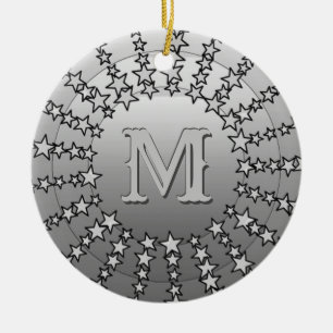 Adorno De Cerámica Mandala de estrellas, gradiente de satén gris plat