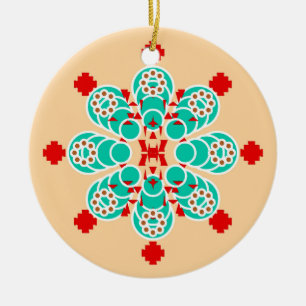 Adorno De Cerámica Mandala de ocho puntos: turquesa y melocotón
