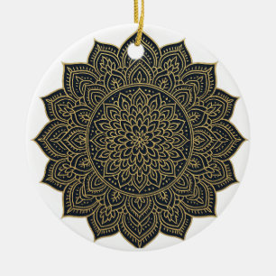 Adorno De Cerámica Mandala de oro y marina