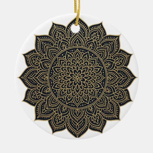 Adorno De Cerámica Mandala de oro y marina (Frente)