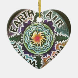 Adorno De Cerámica Mandala de Sun de cuatro elementos