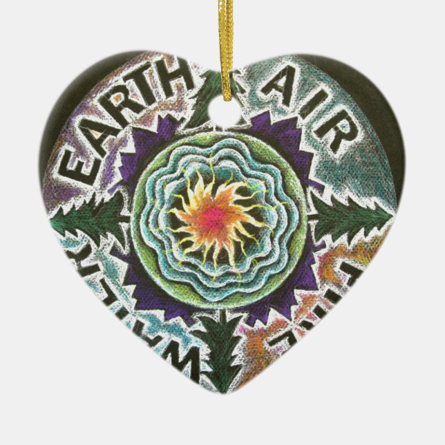 Adorno De Cerámica Mandala de Sun de cuatro elementos (Frente)