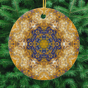 Adorno De Cerámica Mandala digital amarillo azul y blanco