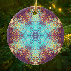 Adorno De Cerámica Mandala digital amarillo azul y púrpura