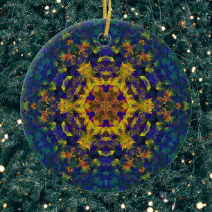 Adorno De Cerámica Mandala digital amarillo azul y verde