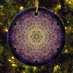 Adorno De Cerámica Mandala digital amarillo morado azul y negro