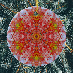 Adorno De Cerámica Mandala digital amarillo rojo y azul