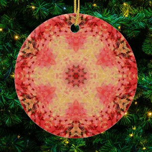 Adorno De Cerámica Mandala digital amarillo, rosa y rojo